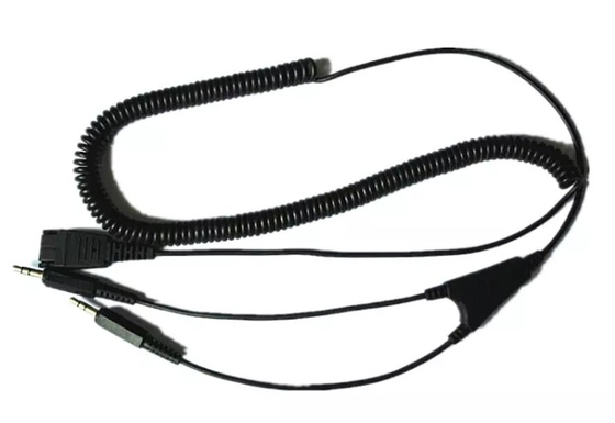 l'indooroutdoor stéréo de câble de 3.5mm branchent 3 poteaux 2 en 1 câble de bobine de ressort avec le logement de QD pour la corde de téléphone